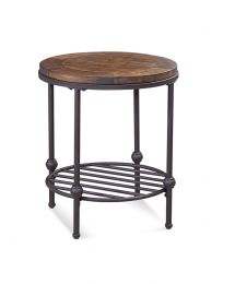 Emery Round Wood End Table in Rustic Barnside by Bassett Mirror Company
