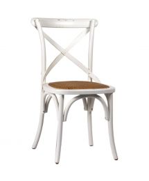 Modern Farmhouse Wood Dining Chair with Rattan Seat in Antique White