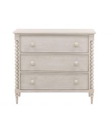 Carved Detail 3-Drawer Wood Dresser in Whitewash  Finish