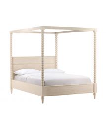 Carved Detail King Size Wood Poster Bed in Whitewash Finish