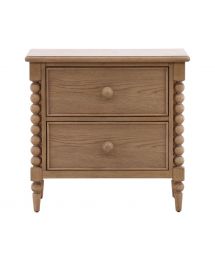 Carved Detail 2-Drawer Wood Nightstand in Natural Finish