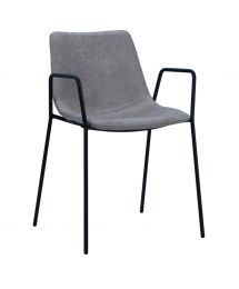 Mason Light Grey Leather Dining Chair with Black Iron Legs