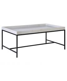 Victor Rectangular White Marble Top Coffee Table with Black Iron Legs