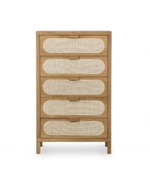 Allegra Natural Cane 5-Drawer Tall Wood Dresser by Four Hands