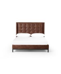 Newhall Tufted Leather King Size Panel Bed by Four Hands