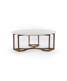 Naomi Round White Marble Coffee Table with Raw Brass Frame by Four Hands