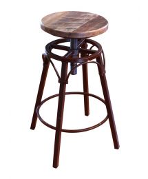 Adjustable Metal Swivel Bar Stool with Wood Seat by International Furniture Direct