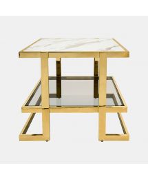 Marble Top Side Table with Glass Shelf by Sagebrook Home